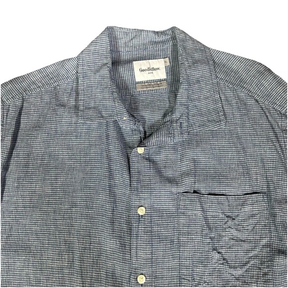 Goodfellow & Co Shirt Mens XL Blue Plaid Linen Blend Long Sleeve Button Up - Picture 2 of 4